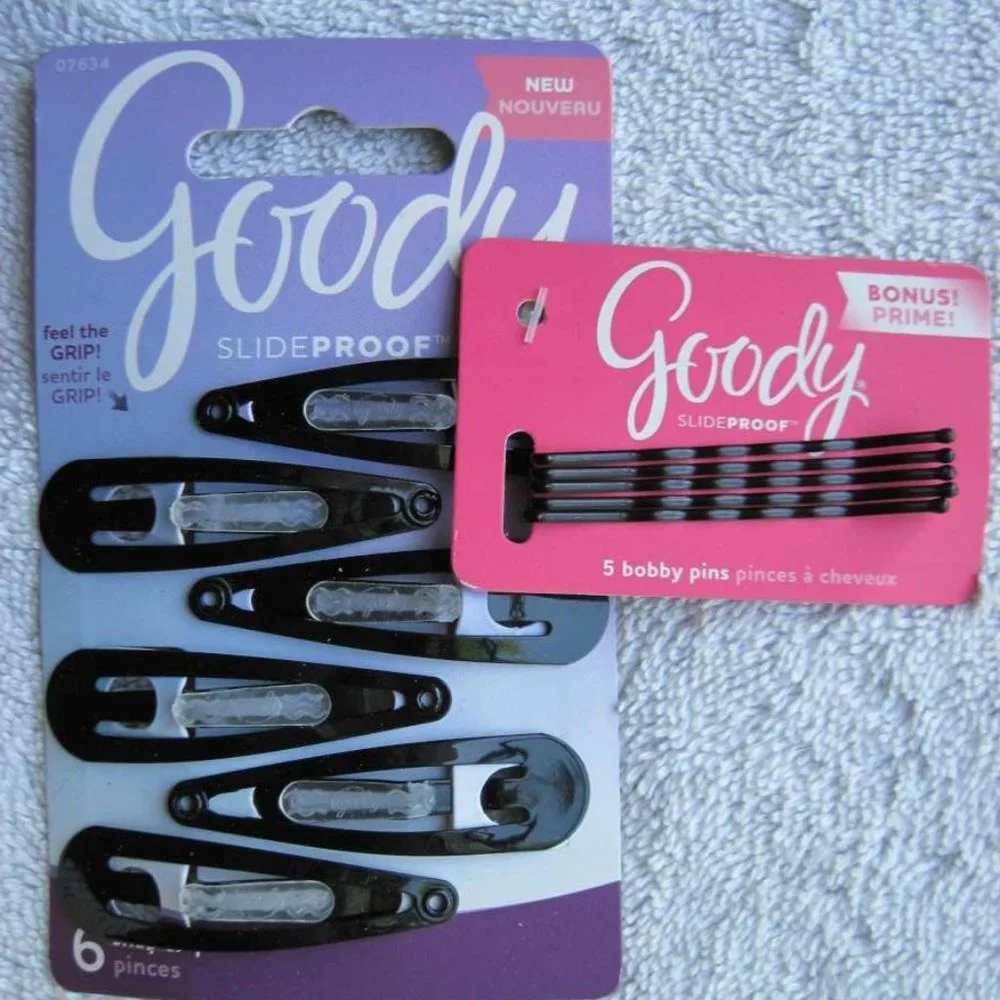 6 Black Goody Stay Put Slide Proof Hair Snap Clips Secure Hold Clips Metal Bonus